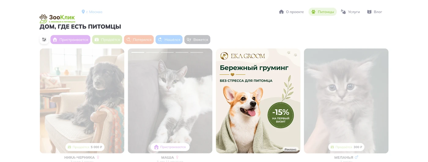 Баннер на сайте — вкладка Питомцы